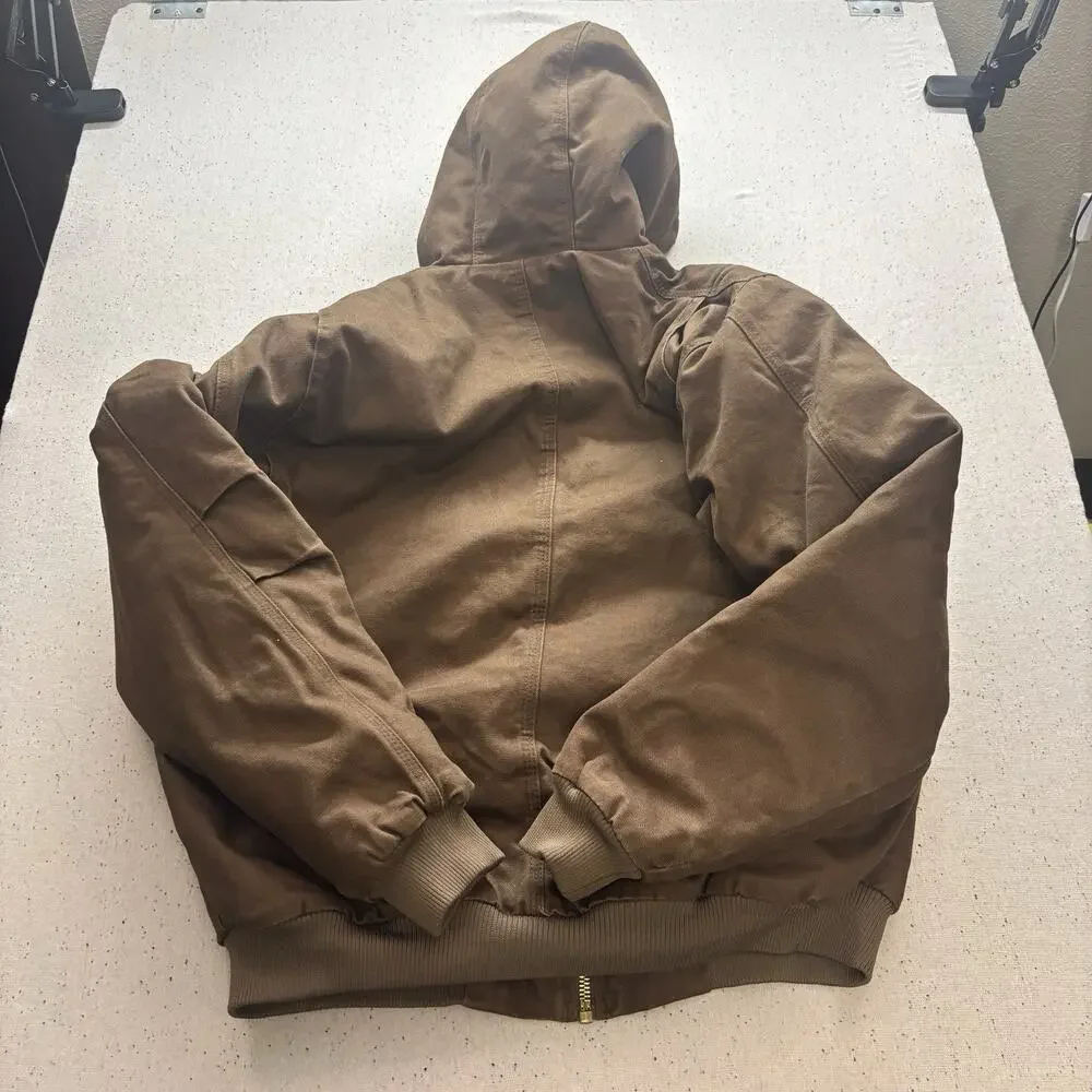 Berne Workwear Men's Large Brown Canvas Duck Hooded Jacket Quilt Lined Work Coat